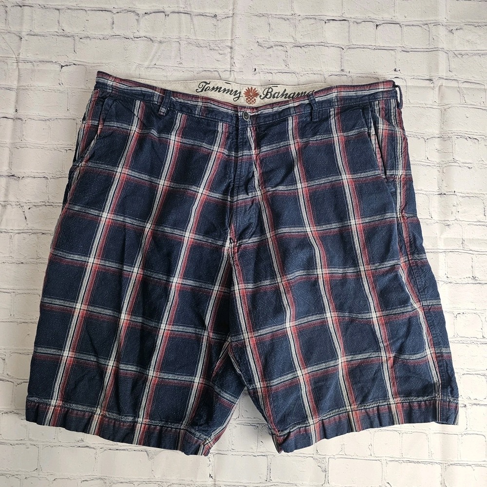 Tommy Bahama Chino Shorts Size 40 Blue Plaid Linen‎ Blend Paradise Nation Faded